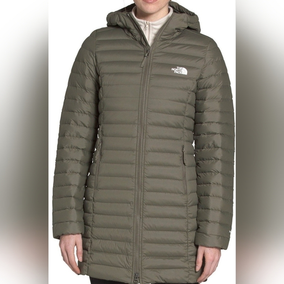 The North Face Stretch Down Hooded Zip Parka, Green, Size Medium - Picture 1 of 5